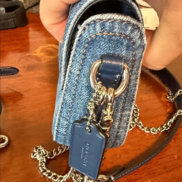 Coach Denim Crossbody Bag with Silver Chain - Picture 12 of 12